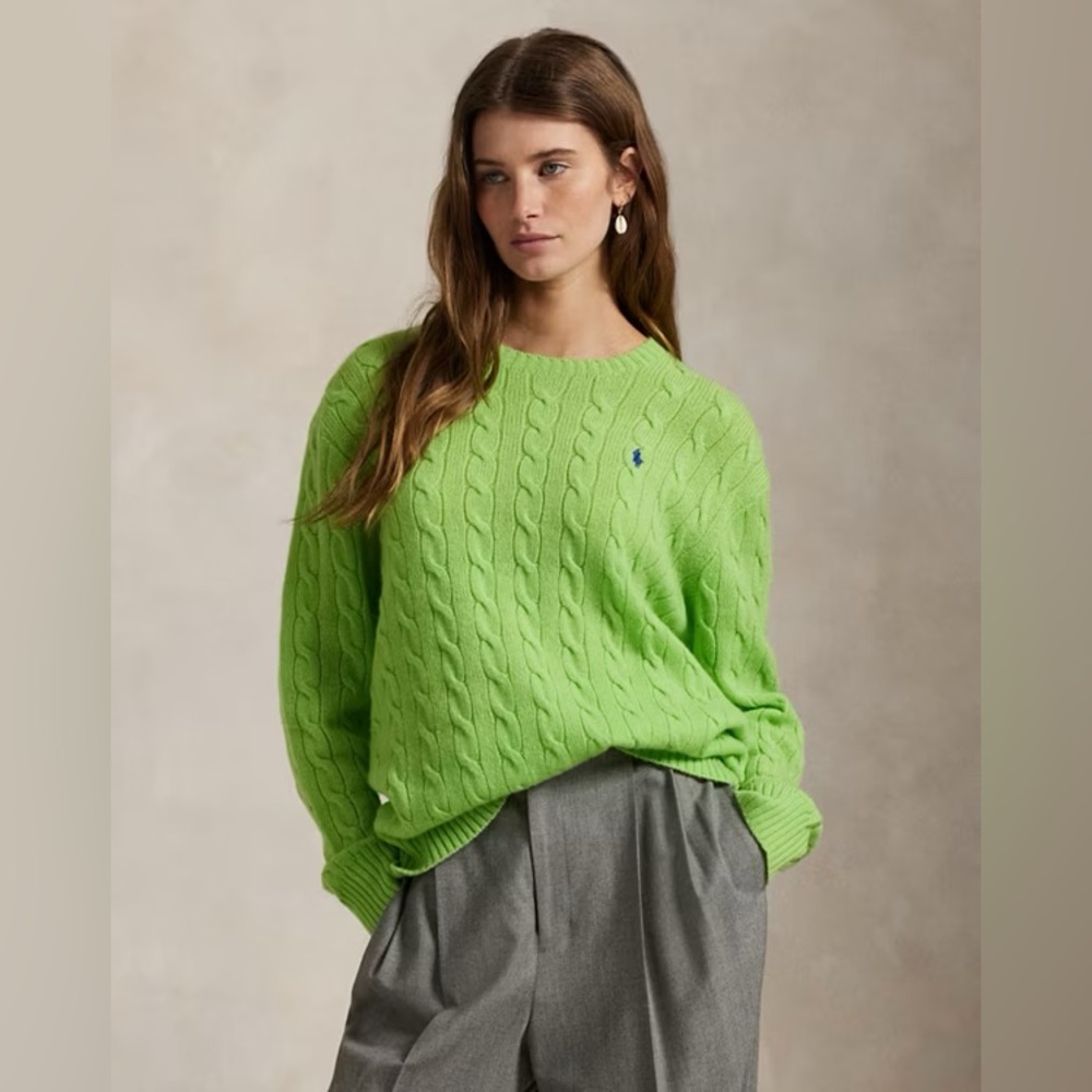 Ralph Lauren Bright Green Cable-Knit Sweater